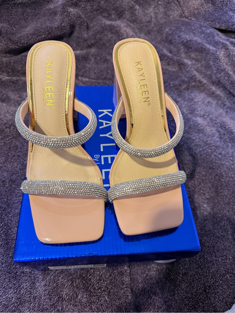 Kayleen Nude Rhinestone Slide Heels